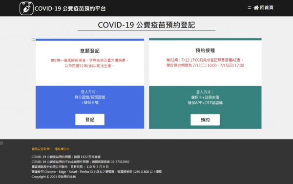 最新開放COVID-19疫苗接種18歲以上意願登記